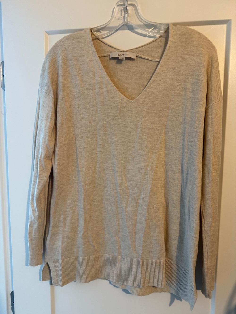 LOFT Light Beige V-Neck Pullover Sweater